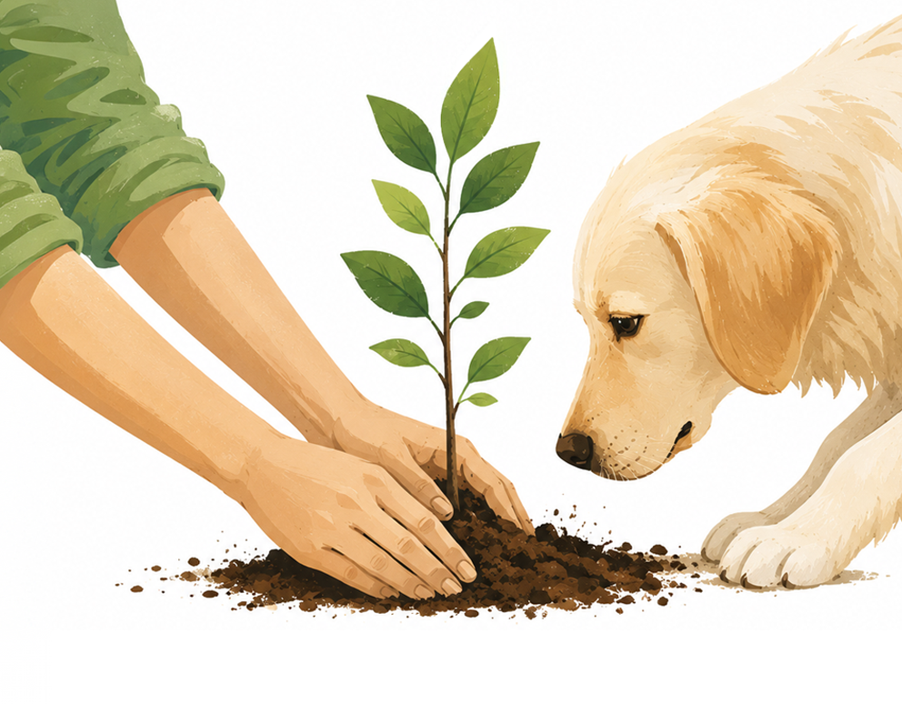 Planting a tree with a dog